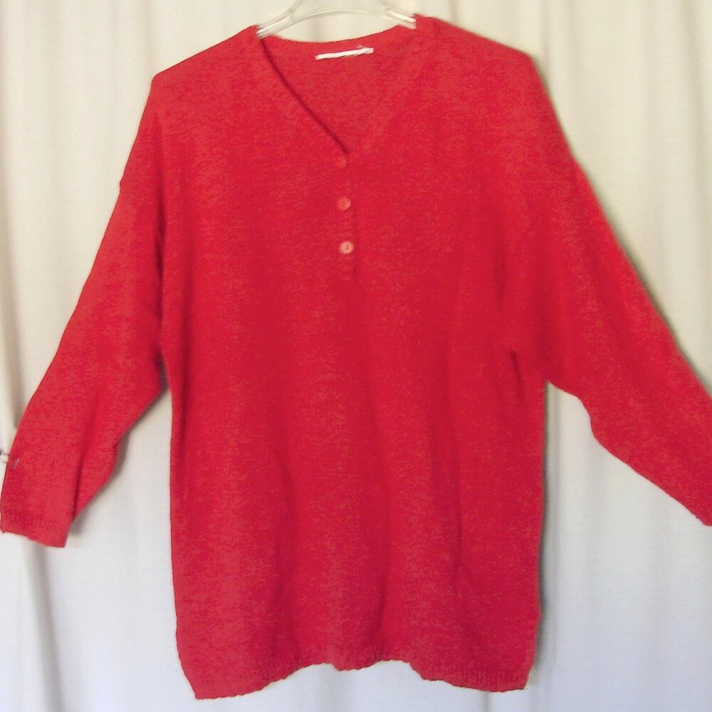 Vtg International Sportswear Oversized Knit Sweater Tunic TOP, Size 2X-3X Red